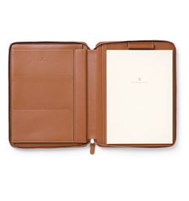 Graf-von-Faber-Castell - Writing case A4 Epsom, zipper/ tablet compartment, Cognac